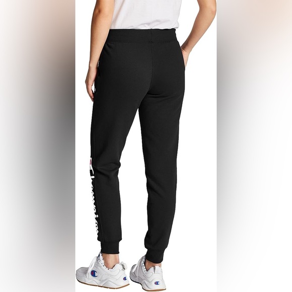 NWT Women’s Size Small Champion Drawstring Fleece Joggers With Logo Print Black - Picture 2 of 13